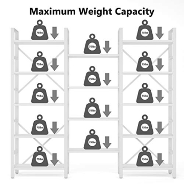 Tribesigns Triple Wide 5-Shelf Bookcase, Etagere Large Open Bookshelf Vintage Industrial Style Shelves Wood and Metal bookcases Furniture for Home & Office, All White