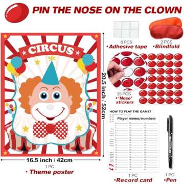 PARTYLOUD Pin The Nose on The Clown Circus Party Game for 35 Guests