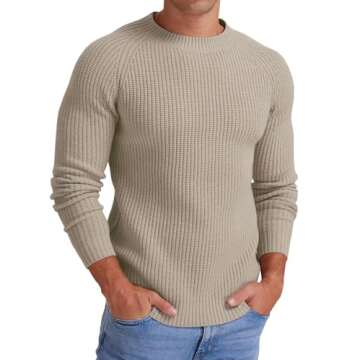 Sailwind Men's Crewneck Casual Sweater Structured Knit Soft Casual Pullover Khaki