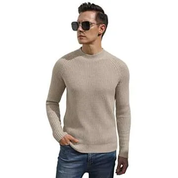 Sailwind Men's Crewneck Casual Sweater Structured Knit Soft Casual Pullover Khaki