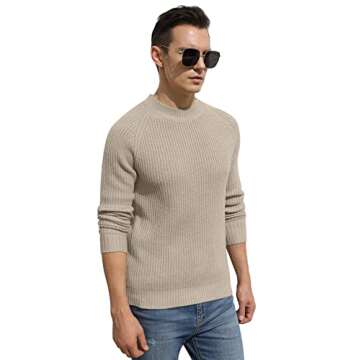 Sailwind Men's Crewneck Casual Sweater Structured Knit Soft Casual Pullover Khaki
