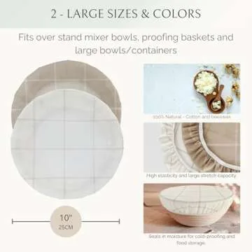 Eco-Friendly Reusable Beeswax Bowl Covers for Sourdough Bread Proofing (2 Large) - Non-Toxic Kitchen...