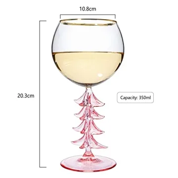 Crystal Winter Tree Stemmed Wine Glass - Green - 12oz Goblet Bordeaux Gold Rim Colored Glassware, Cheerful Party Festive New Years Cheer for Winter Gift