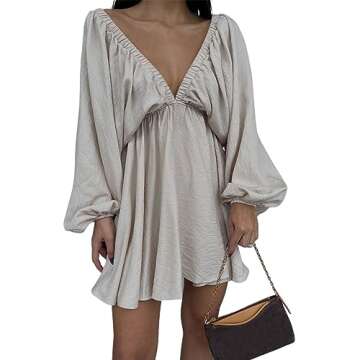 Stylish LOFAAC Women’s Deep V Neck Mini Dress for Parties