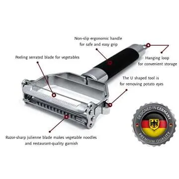 Deiss PRO Dual Julienne Peeler & Vegetable Peeler - Non-slip Handle - Apple Peeler & Potato Peeler, Orange Peeler, Zoodles Maker - Y Peeler, Veggie Peeler for Making Delicious Veggie Noodles