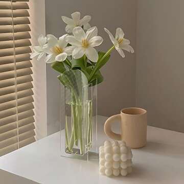 Yalzone Modern Acrylic Vase Geometric Flower Arch Shape Unique Desktop Decoration Plant Floral Container for Home Office Wedding Centerpieces Decor 3.15 x 9.45’’ (Transparent), W024