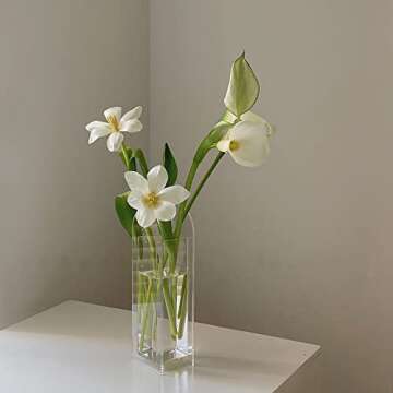 Yalzone Modern Acrylic Vase Geometric Flower Arch Shape Unique Desktop Decoration Plant Floral Container for Home Office Wedding Centerpieces Decor 3.15 x 9.45’’ (Transparent), W024