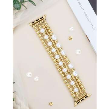 JR.DM Beaded Bracelet Women Compatible with Apple Watch Bands 46/45/44/42/41/40/38mm Dressy Fancy Fashion Cute Stretchy Elastic Jewelry Strap Replacement for iWatch Series 10/9/8/SE/7/6/5/4/3/2/1