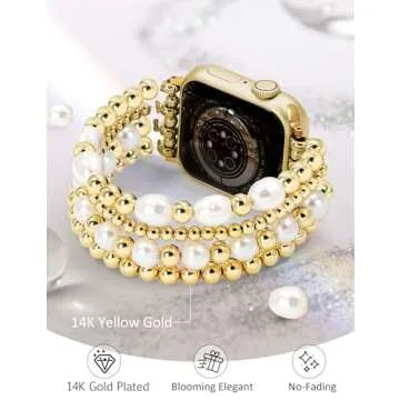 JR.DM Beaded Bracelet Women Compatible with Apple Watch Bands 46/45/44/42/41/40/38mm Dressy Fancy Fashion Cute Stretchy Elastic Jewelry Strap Replacement for iWatch Series 10/9/8/SE/7/6/5/4/3/2/1