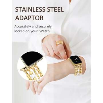 JR.DM Beaded Bracelet Women Compatible with Apple Watch Bands 46/45/44/42/41/40/38mm Dressy Fancy Fashion Cute Stretchy Elastic Jewelry Strap Replacement for iWatch Series 10/9/8/SE/7/6/5/4/3/2/1