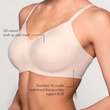 Floatley to The T-Shirt Wireless Lift Bra for Women, Soft Silky Back Smoothing Everyday Comfort Bra with Removable Pads