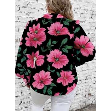 Eytino Women Plus Size Dressy Tops V Neck Long Sleeve Button Up Floral Print Casual Loose Blouse Shi...