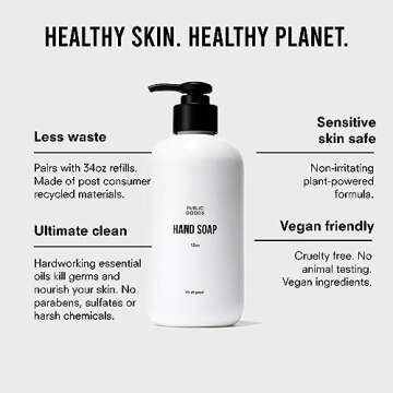 Public Goods Hand Soap | Cleansing Soap for Kitchen & Bathroom | Made with Natural Essential Oils | Paraben & Sulfate Free | Vegan Friendly | Made in Canada | 12 Fl Oz Bottle with Dispenser Pump