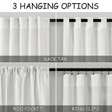 Linen Off White Curtains 120 inch Extra Long for Living Room Back Tab Light Filtering Semi Sheer Dra...