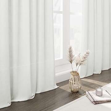 Linen Off White Curtains 120 inch Extra Long for Living Room Back Tab Light Filtering Semi Sheer Drapes Modern Farmhouse Coastal Decor Cotton Textured Curtain for Floor to Ceiling Window 10 FT