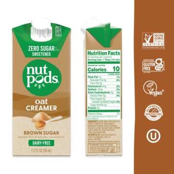 nutpods Sweetened Oat Brown Sugar Coffee Creamer - Sweetened Dairy Free Creamer With Zero Sugar, 10 ...