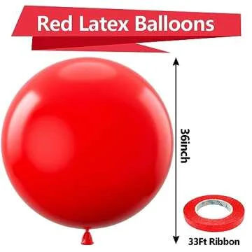 Bezente Red Giant Balloons 36 Inch - 8 Pack Jumbo Red Balloons Large Round Red Latex Balloons for Ph...