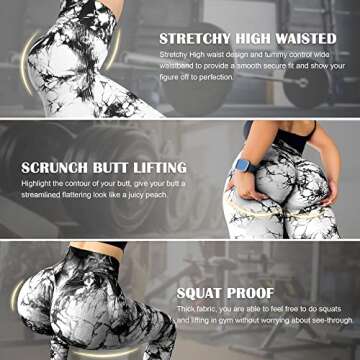 MOHUACHI Tie Dye Seamless Leggings for Women High Waist Yoga Pants, Scrunch Butt Lifting Workout Tights (Tie Dye Black White, Large)
