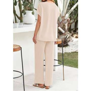 KIRUNDO Womens Summer 2 Piece Outfits Casual Ribbed Knit Short Sleeve Tops Wide Leg Pants Lounge Set...