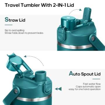 Gedux 32 oz Stainless Steel Tumbler with Handle and Straw, Vacuum Insulated Water Bottle with 2-in-1 Lid (Chug Lid/Straw Lid) and Silicone Boot, Cupholder Friendly Gifts for Women and Men