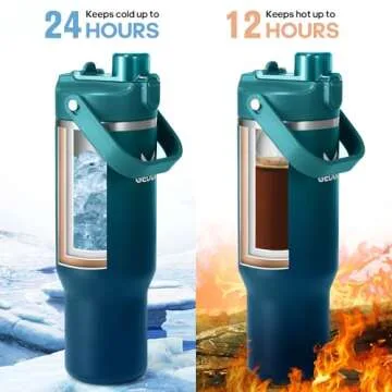 Gedux 32 oz Stainless Steel Tumbler with Handle and Straw, Vacuum Insulated Water Bottle with 2-in-1 Lid (Chug Lid/Straw Lid) and Silicone Boot, Cupholder Friendly Gifts for Women and Men