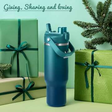 Gedux 32 oz Stainless Steel Tumbler with Handle and Straw, Vacuum Insulated Water Bottle with 2-in-1 Lid (Chug Lid/Straw Lid) and Silicone Boot, Cupholder Friendly Gifts for Women and Men