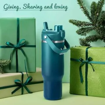 Gedux 32 oz Stainless Steel Tumbler with Handle and Straw, Vacuum Insulated Water Bottle with 2-in-1 Lid (Chug Lid/Straw Lid) and Silicone Boot, Cupholder Friendly Gifts for Women and Men