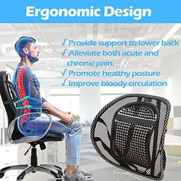 Big Ant Lumbar Support, Car Back Support with Massage Beads Ergonomic Designed for Comfort and Lower Back Pain Relief - Car Seat Lumbar Support for Driver, Office Chair, Wheelchair, Home