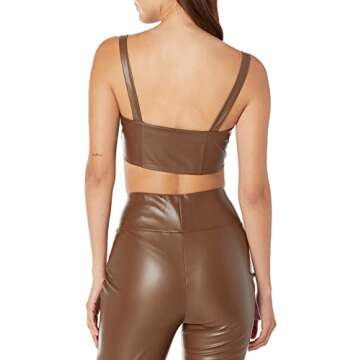 The Drop Women's Lewis Vegan Leather Bralette, Coffee Bean, M