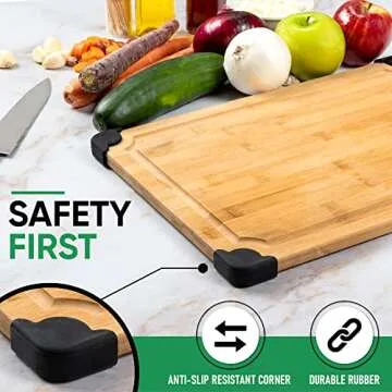 LACUNA BOUTIQUE Extra Large Non Slip Bamboo Cutting Board with Deep Juice Grooves- Wood Cutting Board for Kitchen Meal Prep & Serving Tray- Charcuterie Board & Chopping Butcher Block