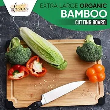 LACUNA BOUTIQUE Extra Large Non Slip Bamboo Cutting Board with Deep Juice Grooves- Wood Cutting Board for Kitchen Meal Prep & Serving Tray- Charcuterie Board & Chopping Butcher Block