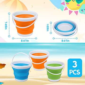 Silicone Beach Foldable Buckets Toys, 3L Jumbo Sand Pails Bucket Set with Mesh Bag, Swimming Pool Toys for Kids Adults, Gift Set for Gardening, Travel, Fishing, Cleaning, Camping Outdoor