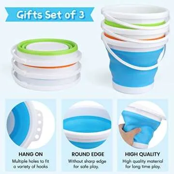 Silicone Beach Foldable Buckets Toys, 3L Jumbo Sand Pails Bucket Set with Mesh Bag, Swimming Pool Toys for Kids Adults, Gift Set for Gardening, Travel, Fishing, Cleaning, Camping Outdoor