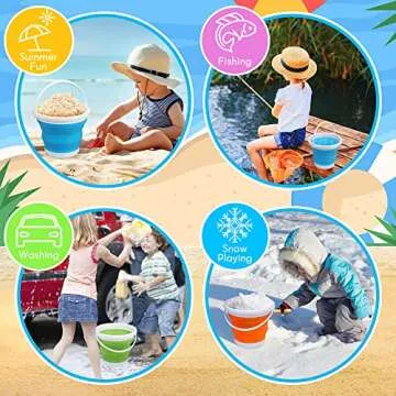 Silicone Beach Foldable Buckets Toys, 3L Jumbo Sand Pails Bucket Set with Mesh Bag, Swimming Pool Toys for Kids Adults, Gift Set for Gardening, Travel, Fishing, Cleaning, Camping Outdoor