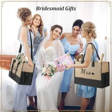 TRSODD Bridesmaid Gifts for Wedding Day, Embroidery Straw Tote Bag w Makeup Bag, Bridal Shower Gifts, Personalized Bride Gifts for Christmas Birthday w Zi-pper Side Pocket Shoulder Strap Gift Box Card