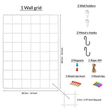 ODOXIA Picture Frame, 15.75x11.81in White Metal & Wood Grid Panel, Magnetic, Wall Mount, Unframed, Horizontal, 1 Pack, Hanging Home & Office Décor