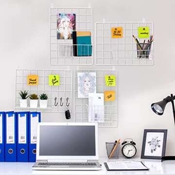 ODOXIA Picture Frame, 15.75x11.81in White Metal & Wood Grid Panel, Magnetic, Wall Mount, Unframed, Horizontal, 1 Pack, Hanging Home & Office Décor