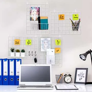 ODOXIA Picture Frame, 15.75x11.81in White Metal & Wood Grid Panel, Magnetic, Wall Mount, Unframed, Horizontal, 1 Pack, Hanging Home & Office Décor