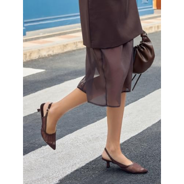 Coutgo Women's Slingback Kitten Low Heels for Comfort