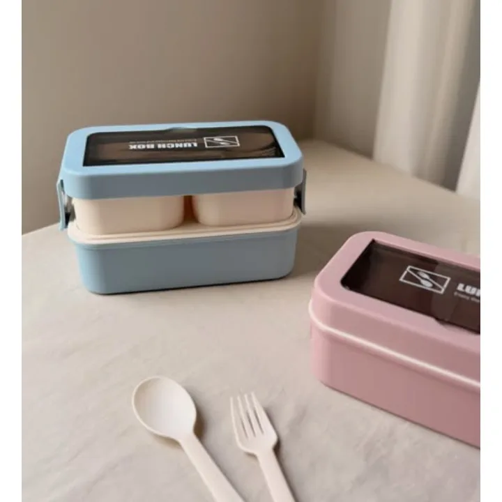 ظرف غذا دوطبقه قفل‌دار پلاستیکی | سبک و بدون نشتی