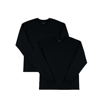 Men's Eversoft Cotton Long Sleeve T-Shirts by Fruit of the Loom in Black Ink - Breathable & Odor Con...