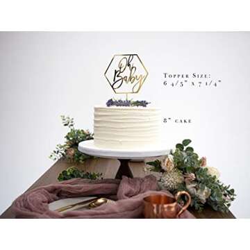 Gold Baby Shower Cake Topper Oh Baby Hexagon Design