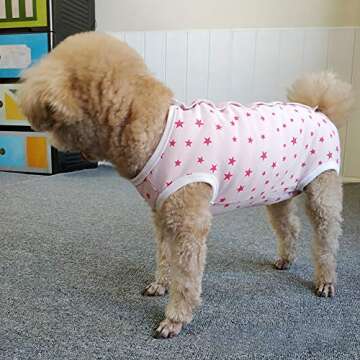 Dog’s Recovery Suit Post Surgery Shirt for Puppy, Wound Protective Clothes for Little Animals(Pink Stars-s)