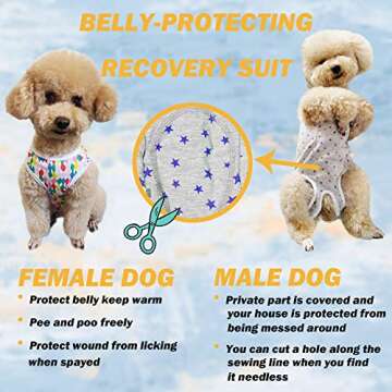 Dog’s Recovery Suit Post Surgery Shirt for Puppy, Wound Protective Clothes for Little Animals(Pink Stars-s)