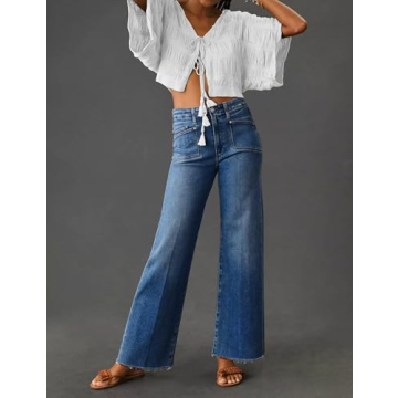 KUNMI Jeans for Women Wide Leg Baggy High Waist Boyfriends Straight Leg Stretchy Denim Pants Trendy Fall 2024