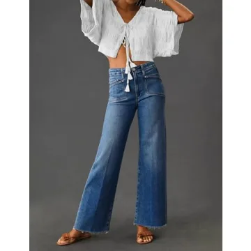 KUNMI Jeans for Women Wide Leg Baggy High Waist Boyfriends Straight Leg Stretchy Denim Pants Trendy Fall 2024