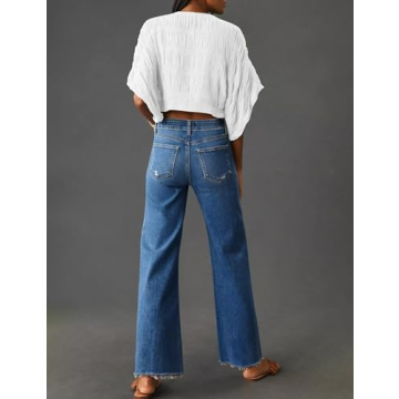 KUNMI Jeans for Women Wide Leg Baggy High Waist Boyfriends Straight Leg Stretchy Denim Pants Trendy Fall 2024