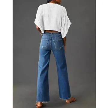 KUNMI Jeans for Women Wide Leg Baggy High Waist Boyfriends Straight Leg Stretchy Denim Pants Trendy Fall 2024