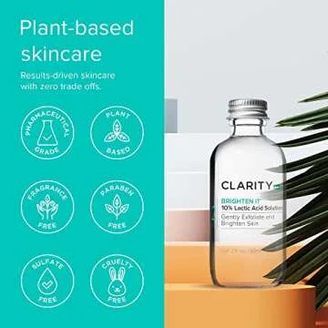 ClarityRx Brighten It 10% Lactic Acid Solution, Natural Plant-Based Exfoliating Face Treatment for Dark Spots, Discoloration & Uneven Skin (2 fl oz)