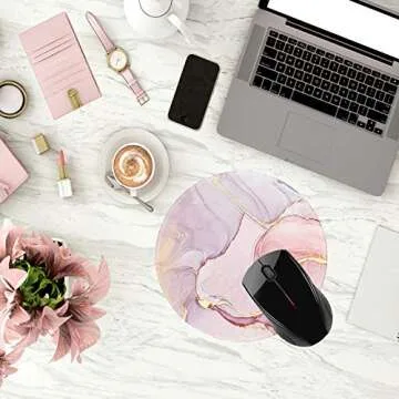Mouse Pad,Anti Slip Rubber Round Mousepads Desktop Notebook Mouse Mat with Stitched Edge for Working and Gaming (Marble Pretty Pink)